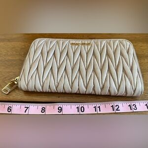 Miu Miu Mocha Braided Leather Wallet with Gold Logo